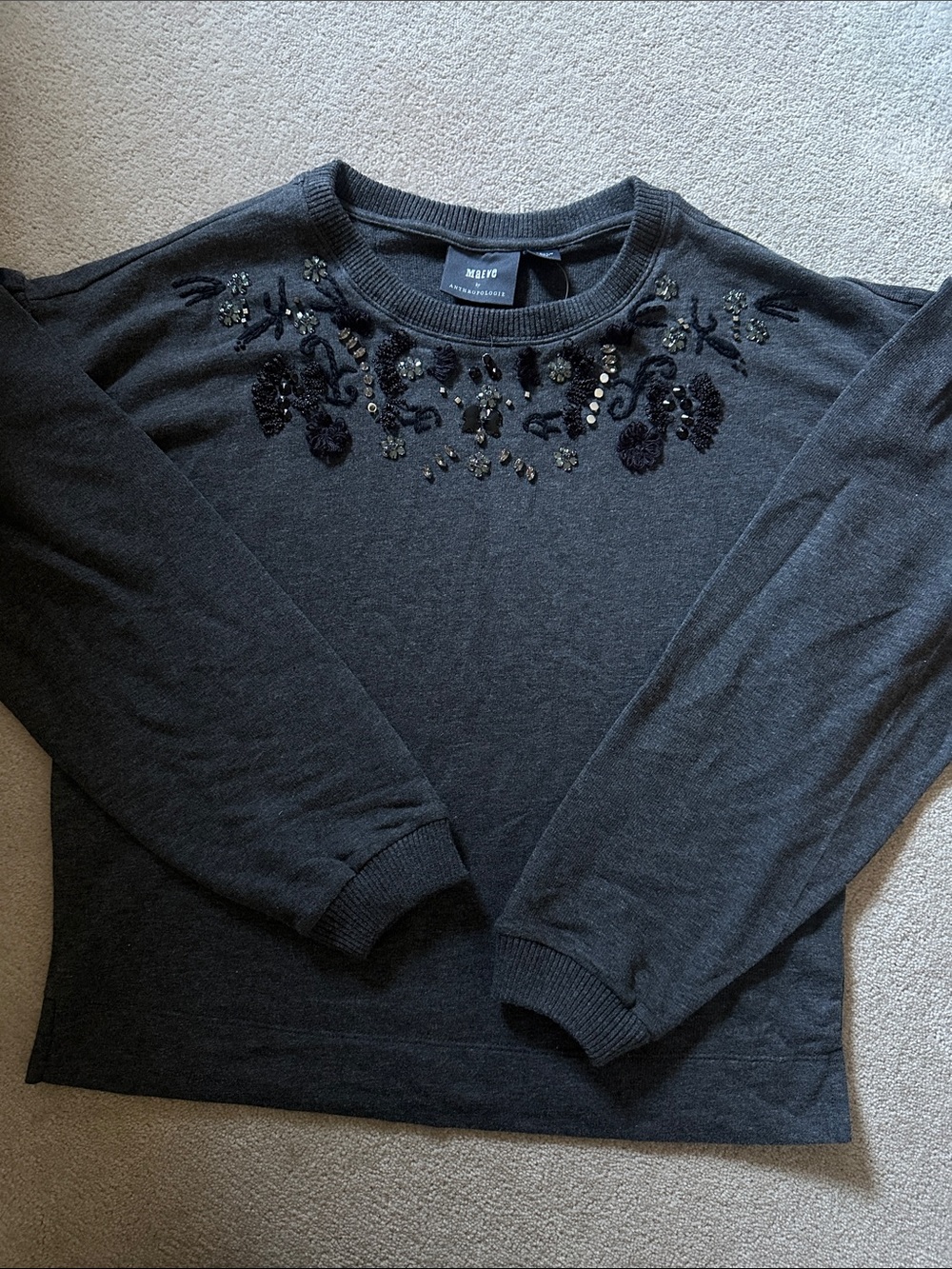 Anthropologie Crewneck Sweater with Beaded Neckline!